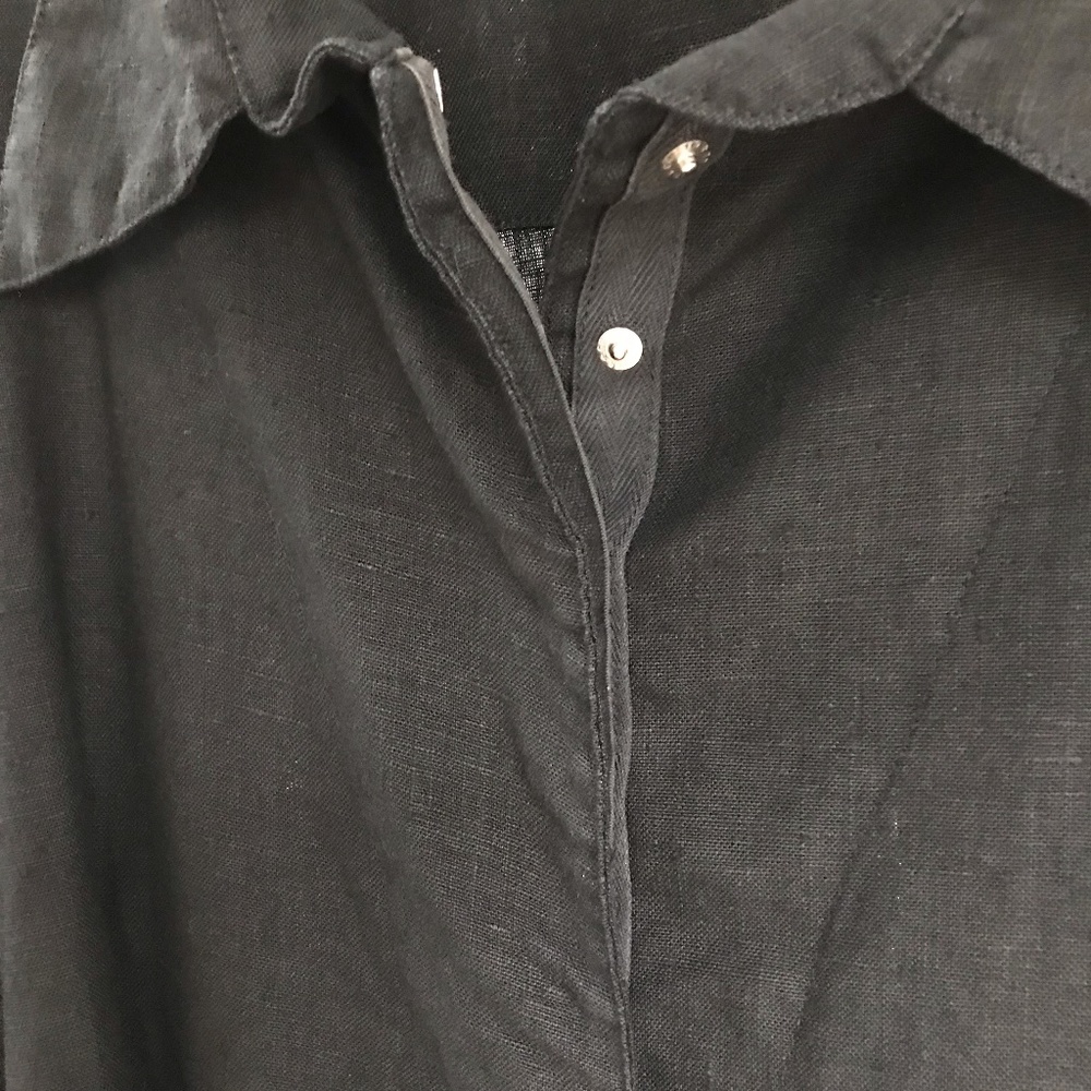 Cynthia Ashby Linen Sz S Blouse Black 100% Linen long sleeve snap front & cuffs - Picture 7 of 14